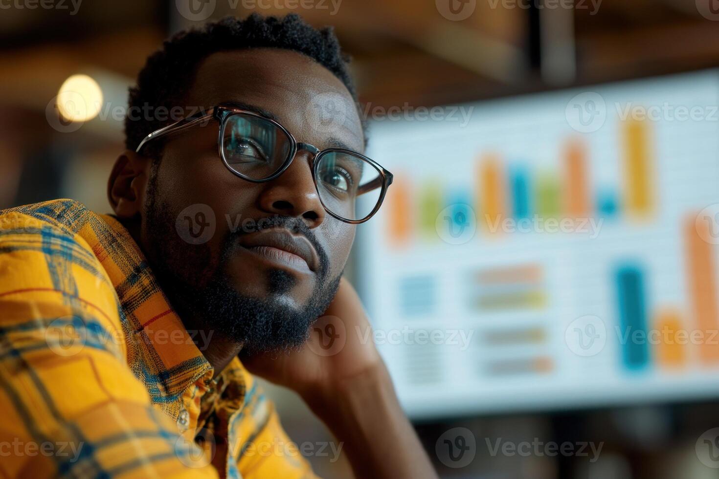 Focused professional analyzing data in an office setting during the day photo