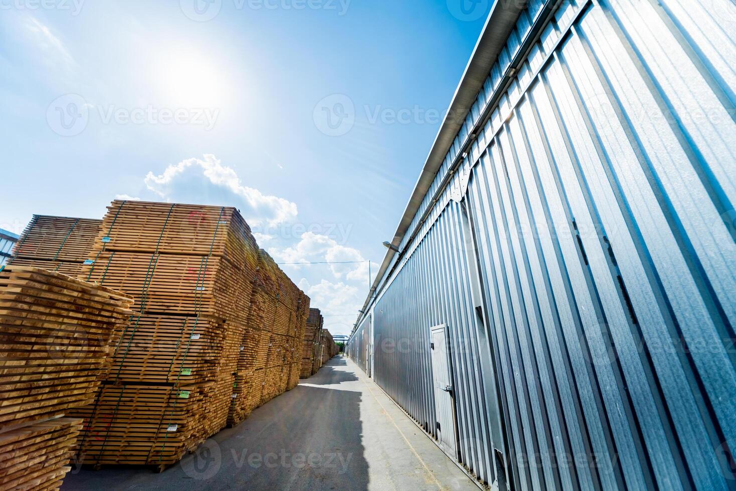Lumber ready for loading into a dry kiln. Wood drying in containers photo