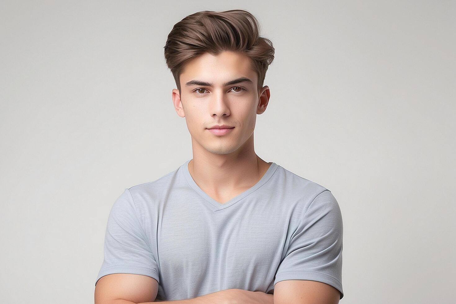 A young man in a gray shirt photo