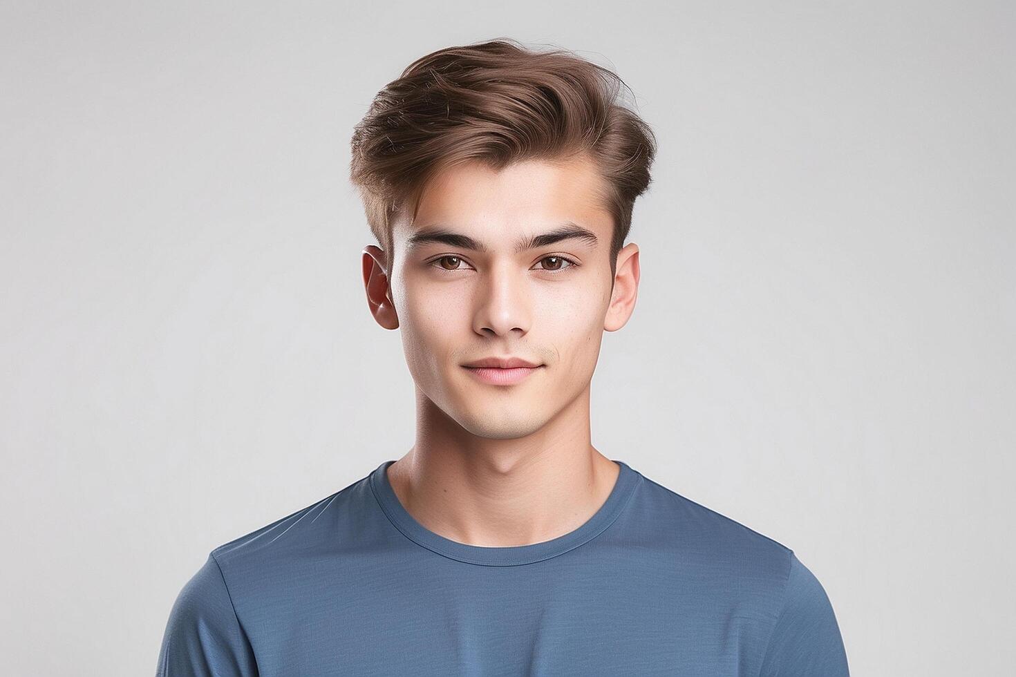 Portrait of a young man with a casual look on grey background photo
