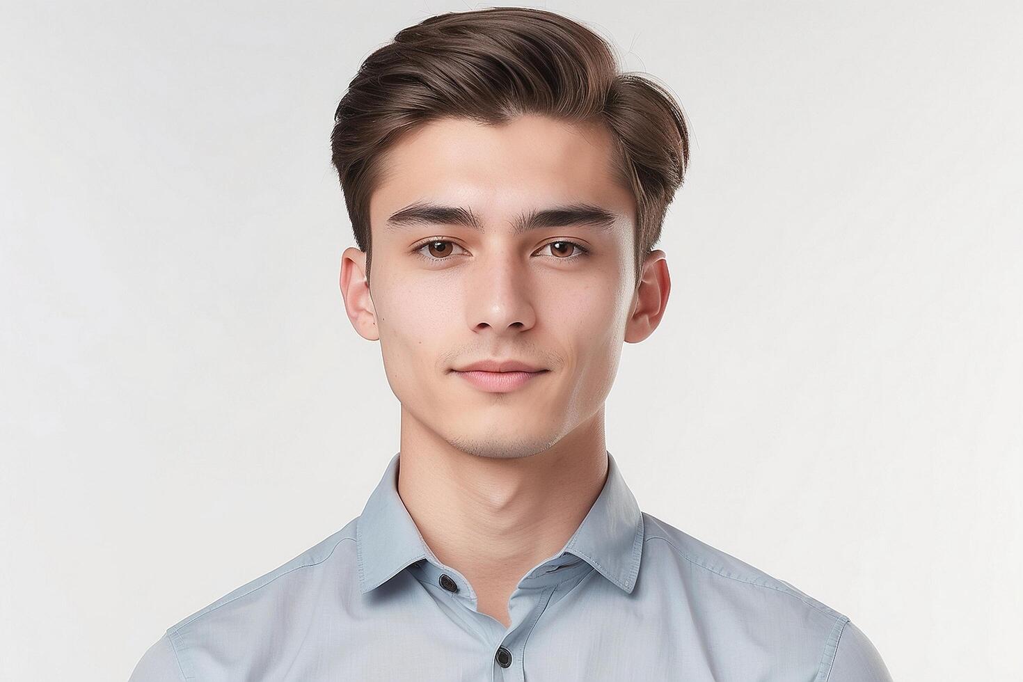 A young man in a blue shirt photo