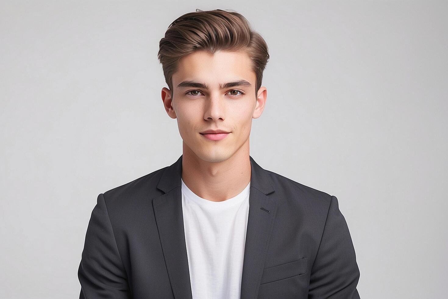 A young man in a suit and white shirt photo