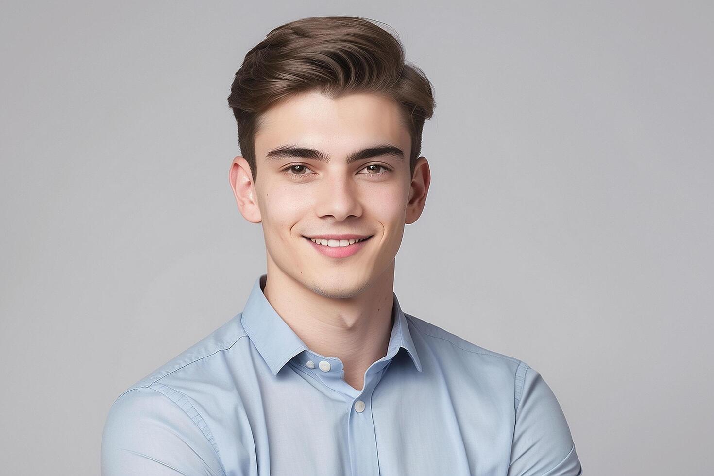Portrait of a young man smiling with his arms crossed photo