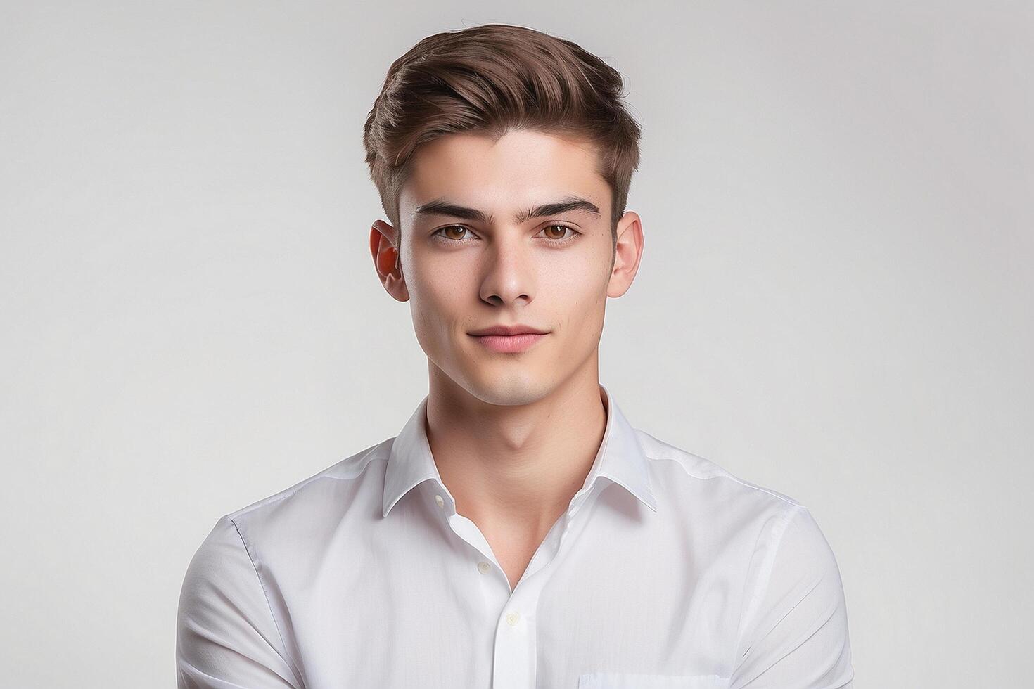 A young man in a white shirt photo