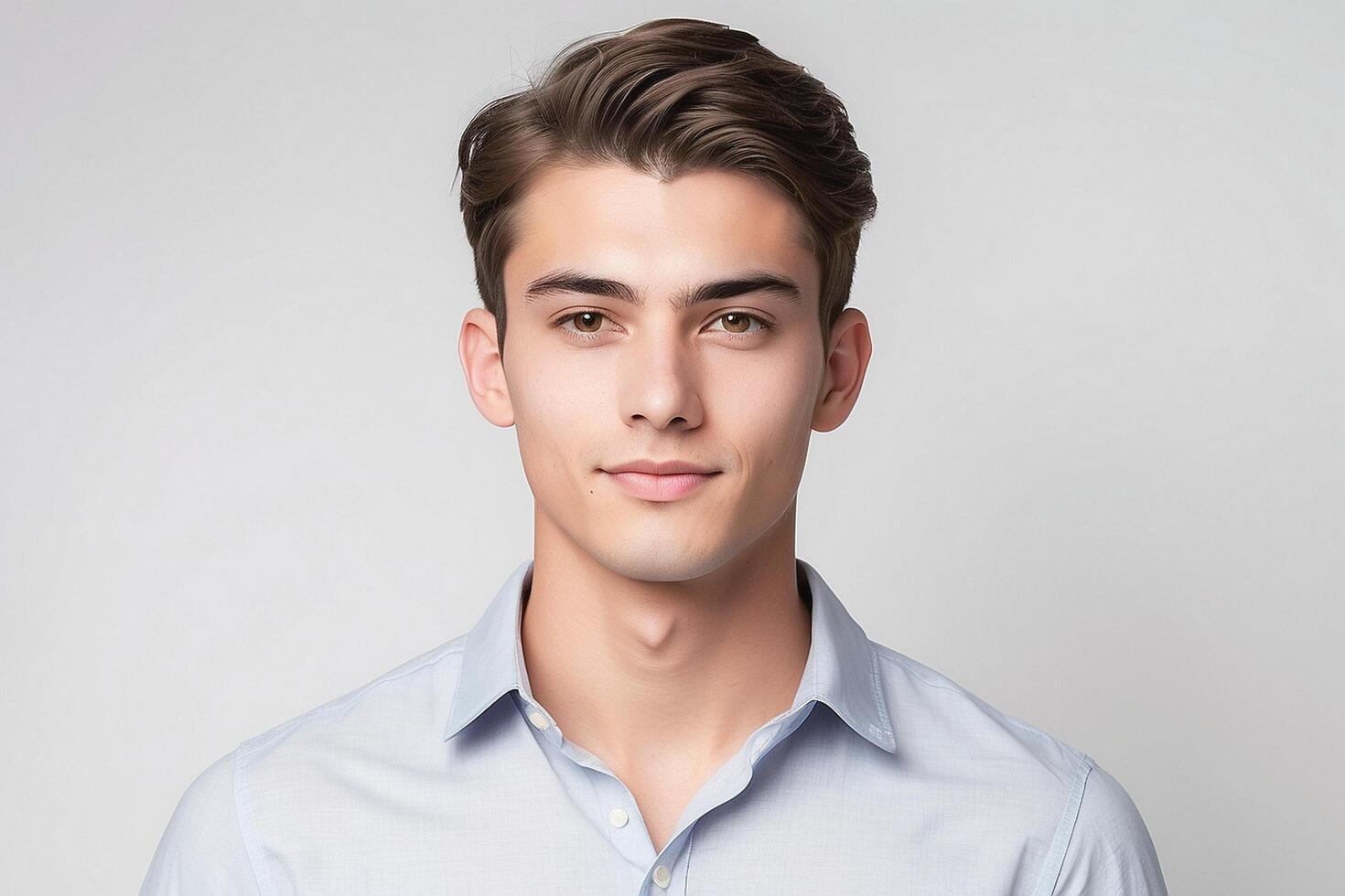 A young man in a blue shirt photo