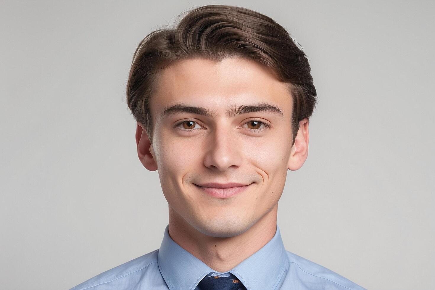 A young man in a blue shirt and tie photo