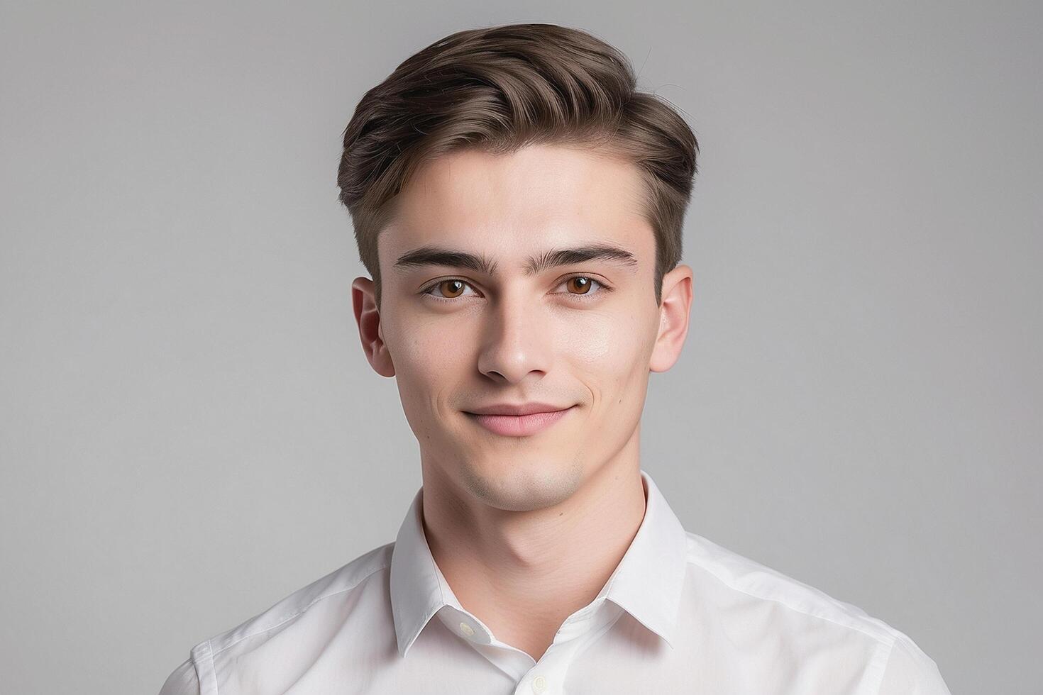 A young man in a white shirt posing for the camera photo
