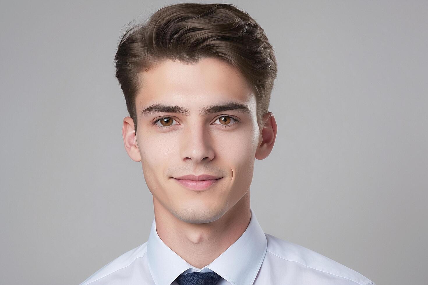 A young man in a white shirt and blue tie photo