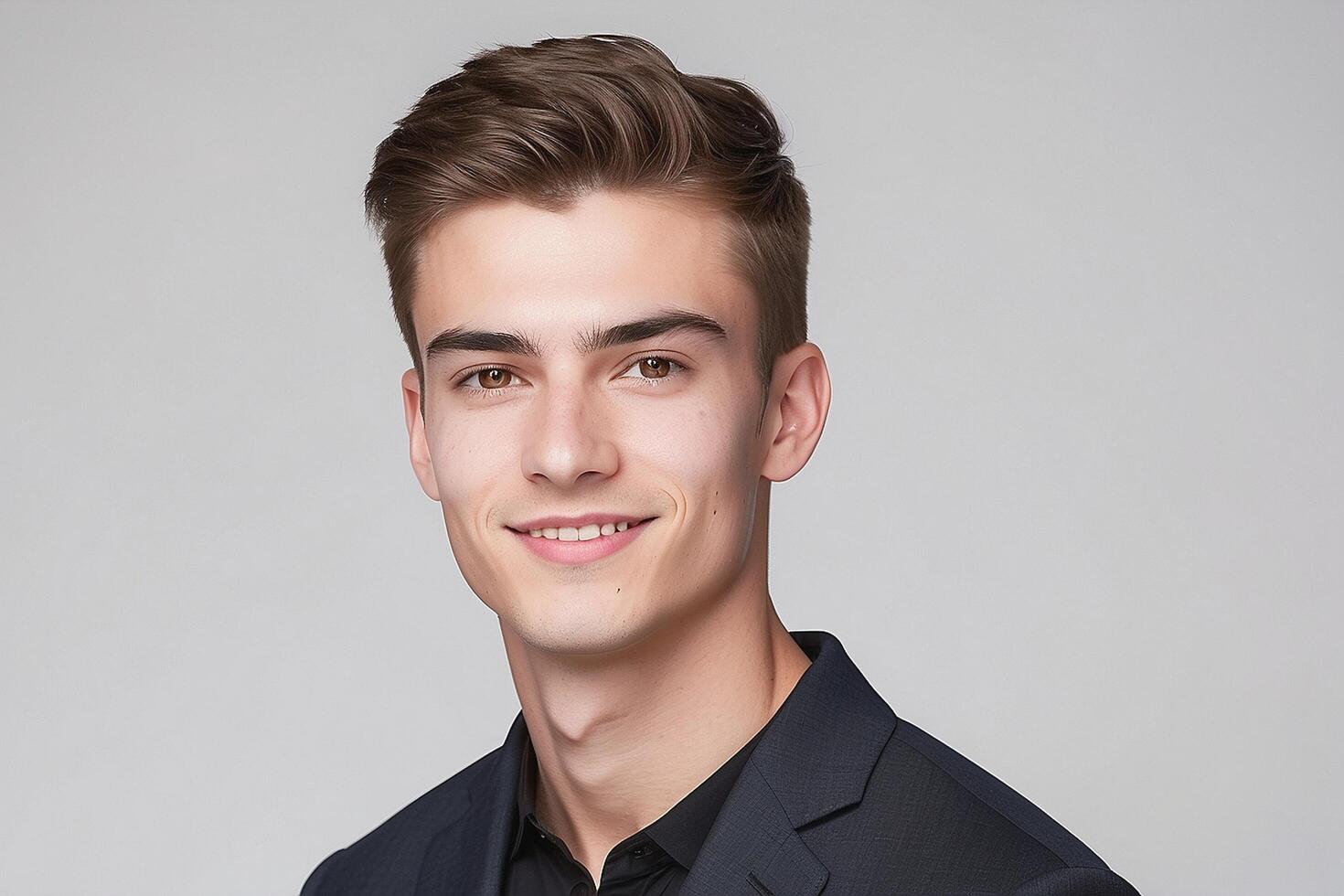 A young man in a suit and tie smiling photo