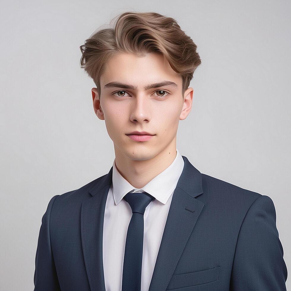A young man in a suit and tie photo