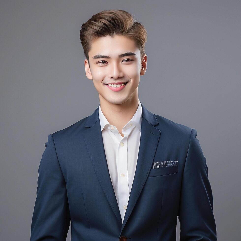 Asian man in suit smiling photo