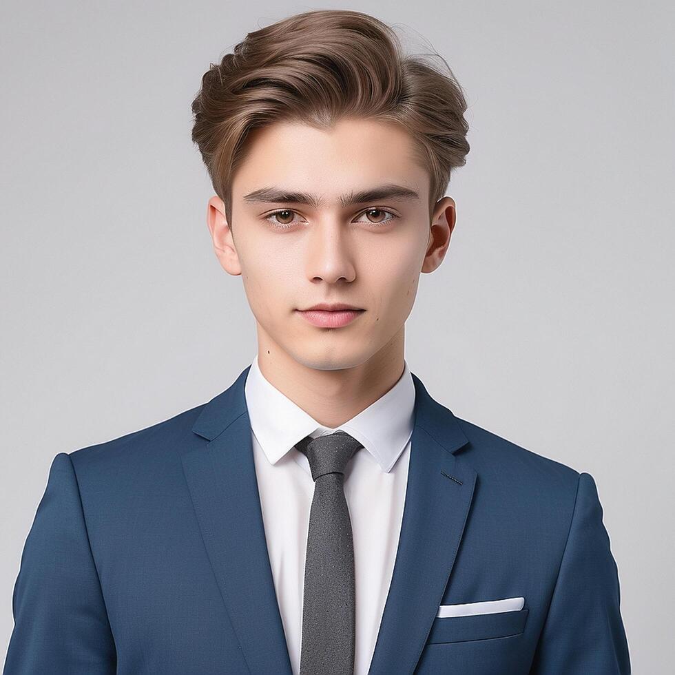 A young man in a suit and tie photo
