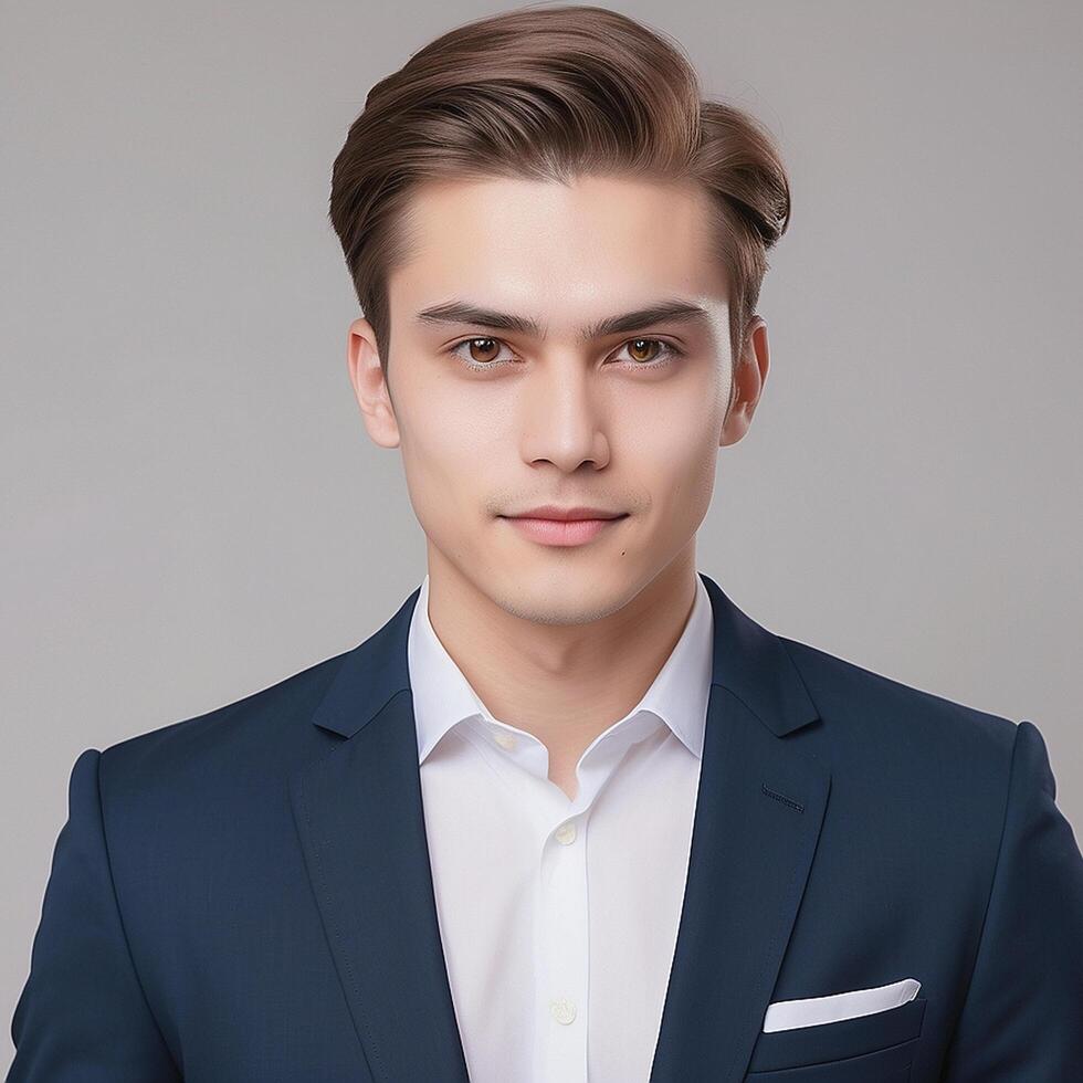 A young man in a suit and white shirt photo