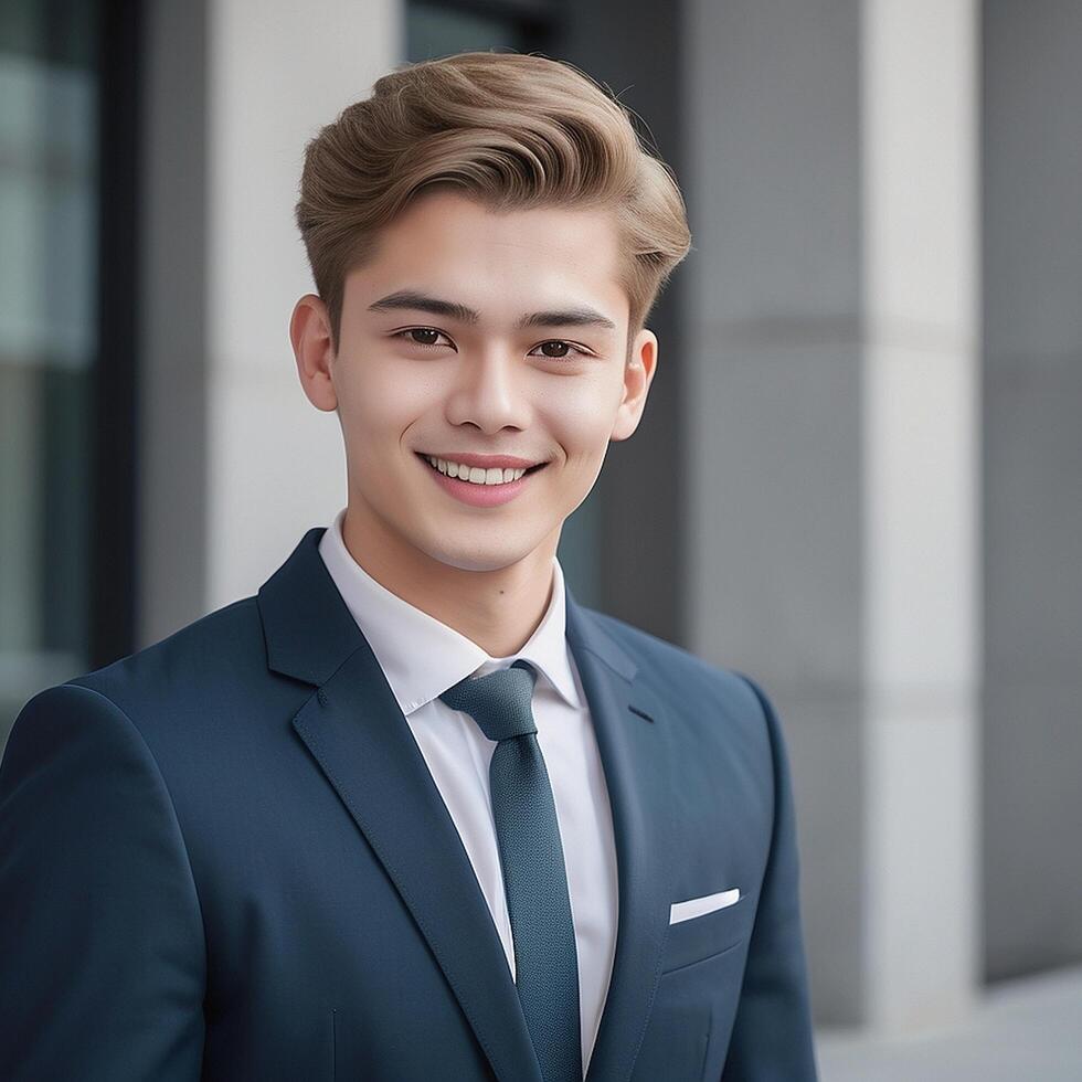 A young man in a suit and tie photo