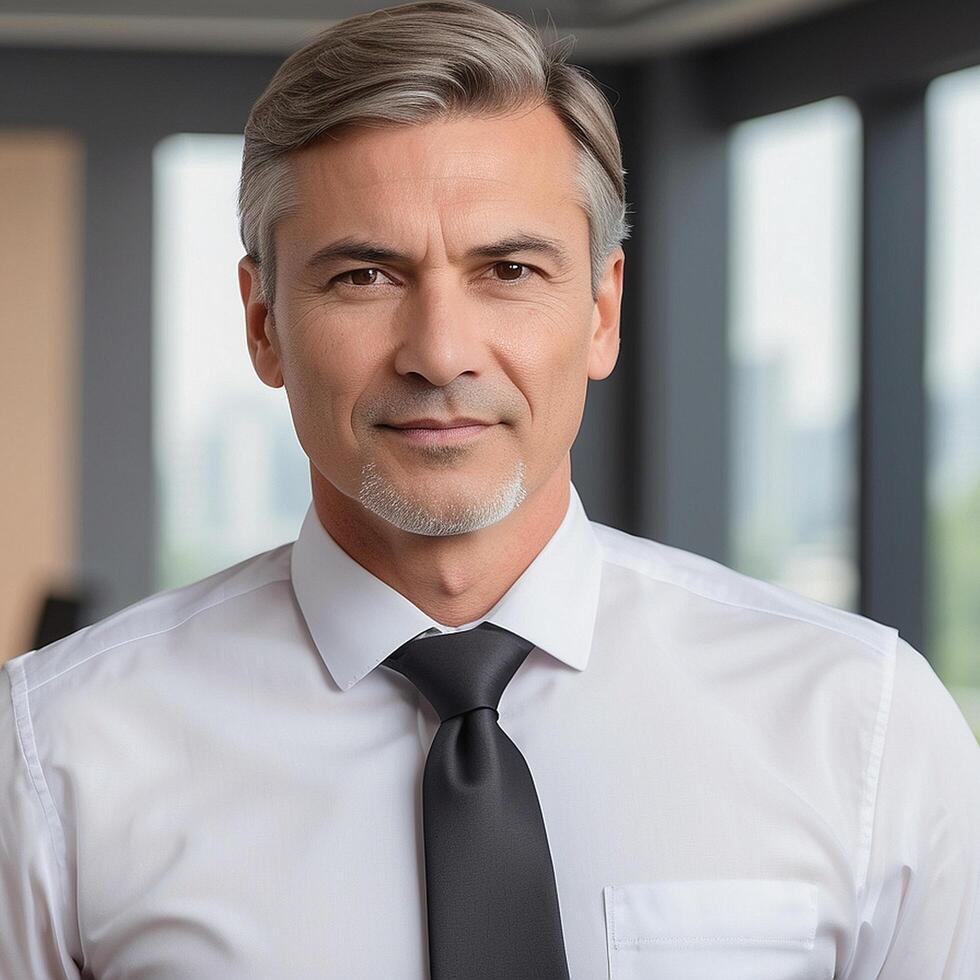A man in a white shirt and black tie photo