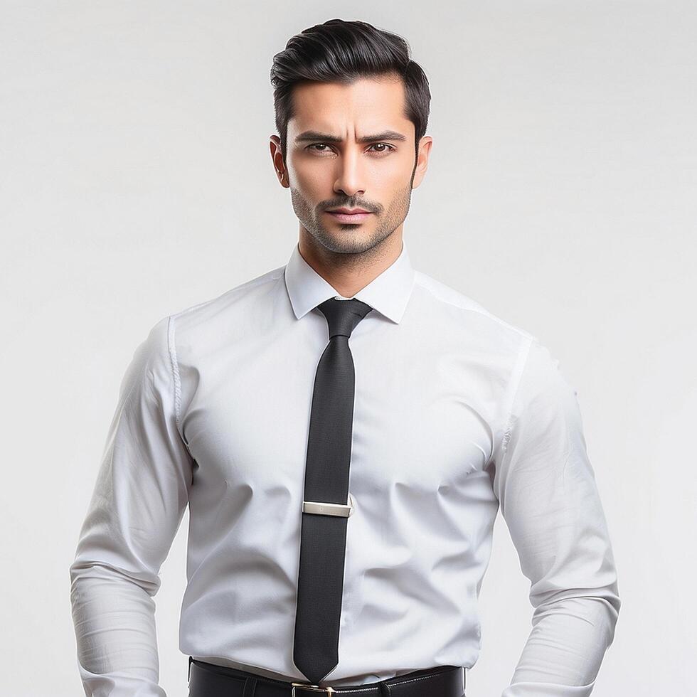A man in a white shirt and black tie photo