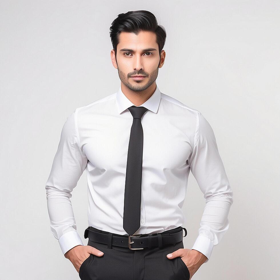 A man in a white shirt and black tie photo