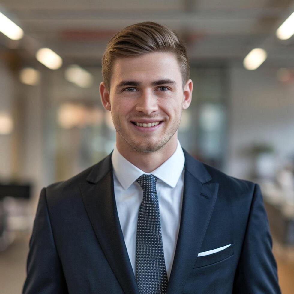 Portrait of a young business man in an office photo