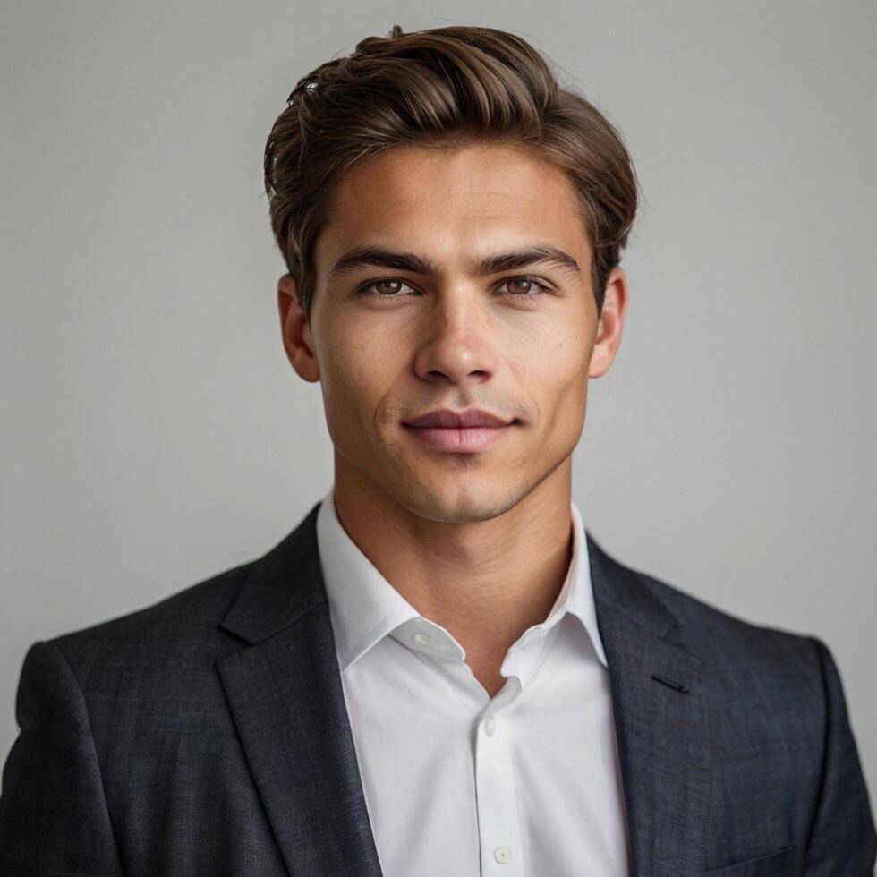 A young man in a suit and white shirt photo