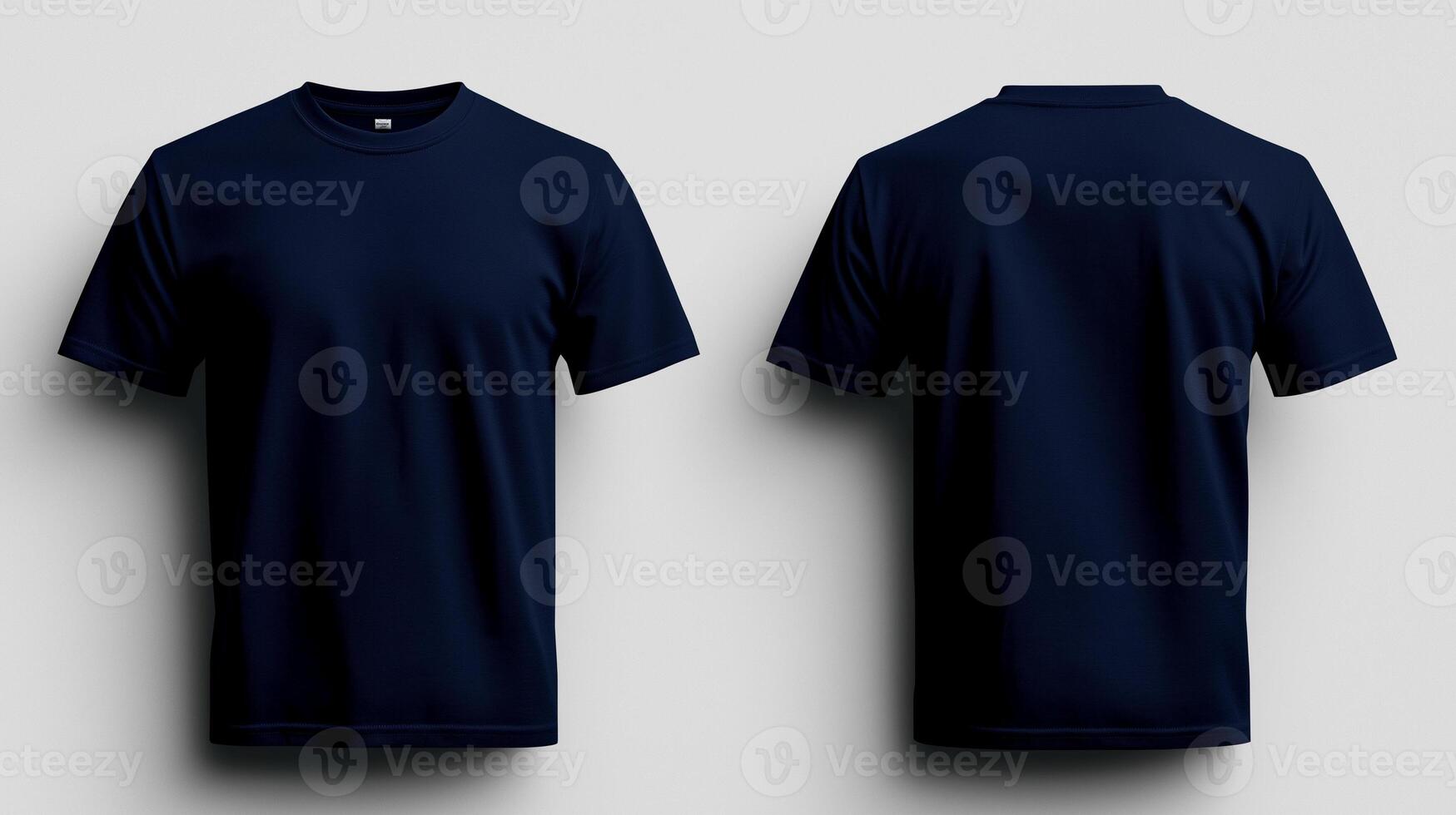 Navy blue t shirt mockup showcasing front and back views, perfect for apparel design. Ideal for branding and promotional purposes, this template highlights simplicity and versatility photo