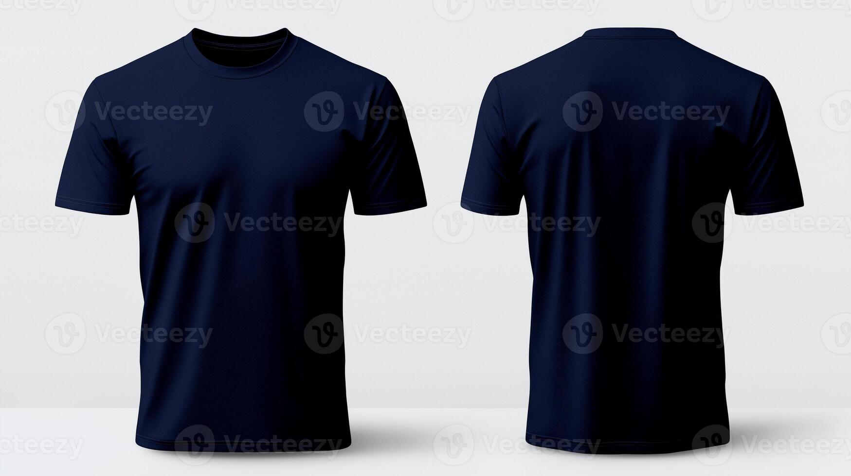 Navy blue T shirt template showcasing front and back views, ideal for design mockups and apparel presentations. Perfect for casual wear or promotional events photo