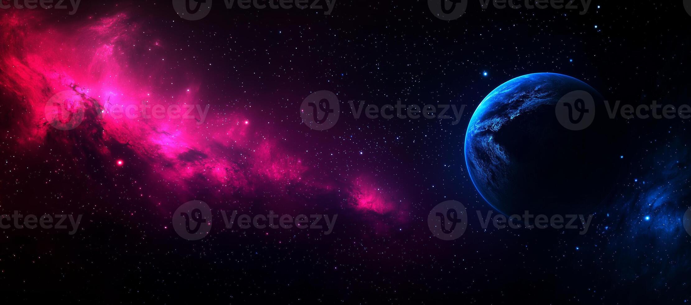 stunning abstract background featuring vibrant nebula and blue planet amidst starry sky, evoking sense of wonder and exploration photo
