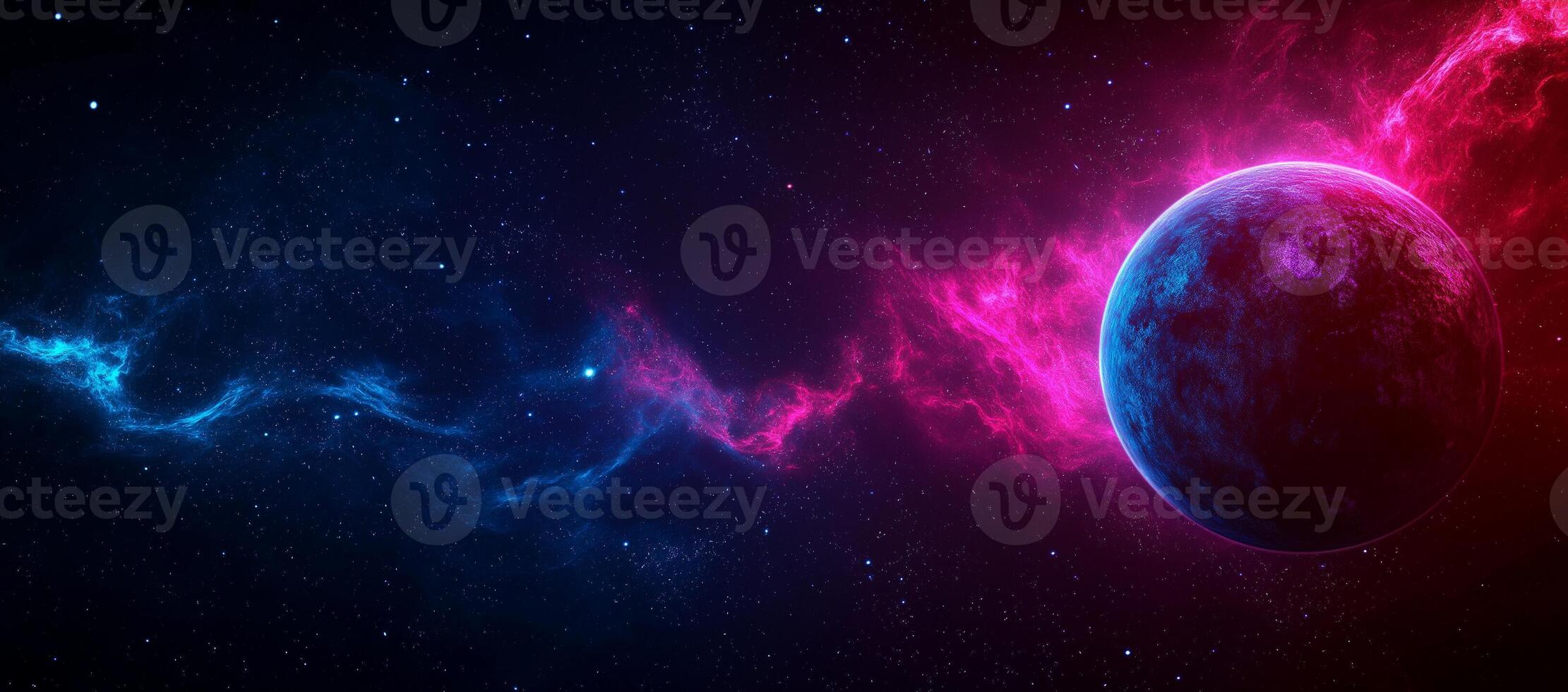 vibrant cosmic scene featuring glowing planet surrounded by colorful nebulae and stars, evoking sense of wonder and exploration photo
