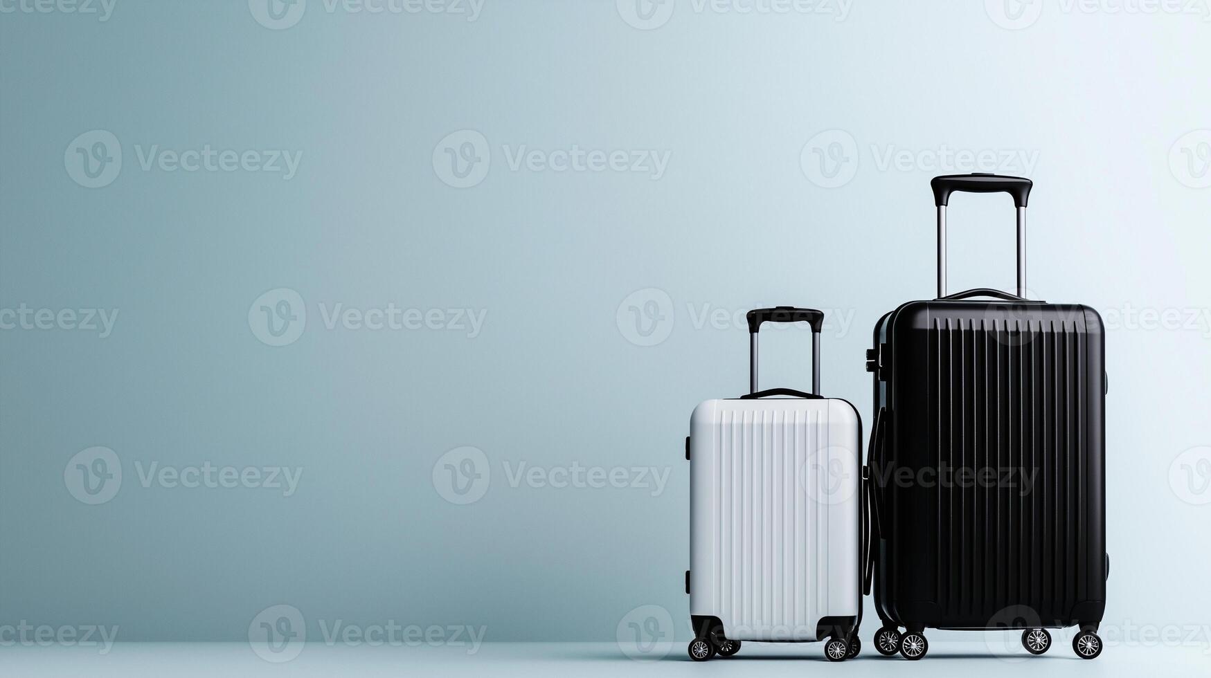 Sleek black and white luggage set with multiple sizes, perfect for travel. stylish design and durable material make it ideal choice for any journey photo