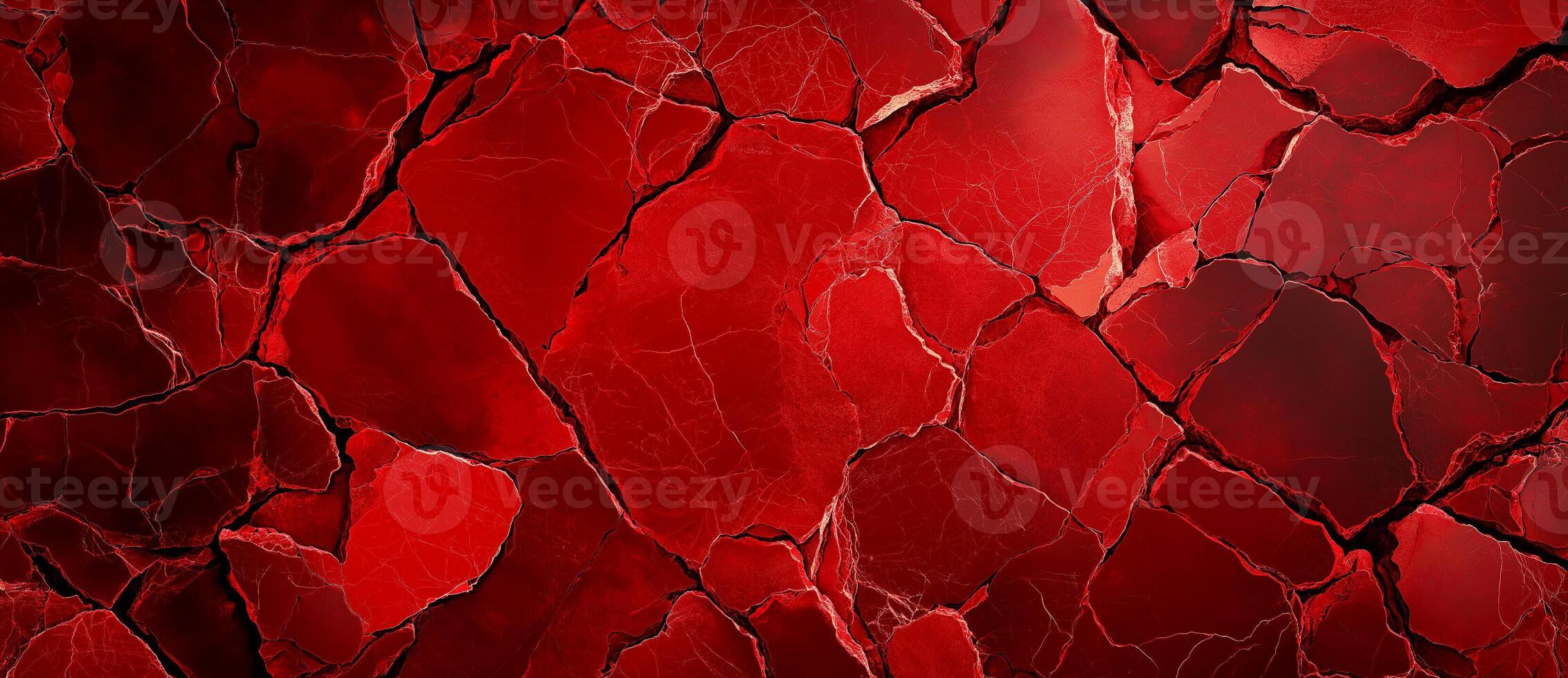 Red stone texture with cracks, resembling red marble background, creates striking visual. intricate patterns and deep hues evoke sense of boldness and intensity photo