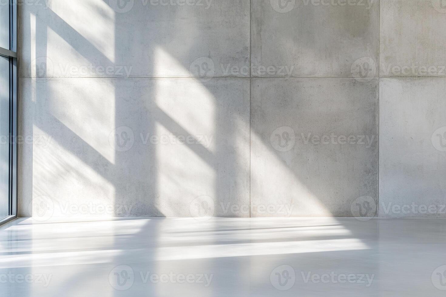 A spacious setting features a minimalist high-end concrete wall bathed in soft diffused light from frosted glass. The ambiance exudes elegance with a focus on industrial aesthetics, ideal for text photo