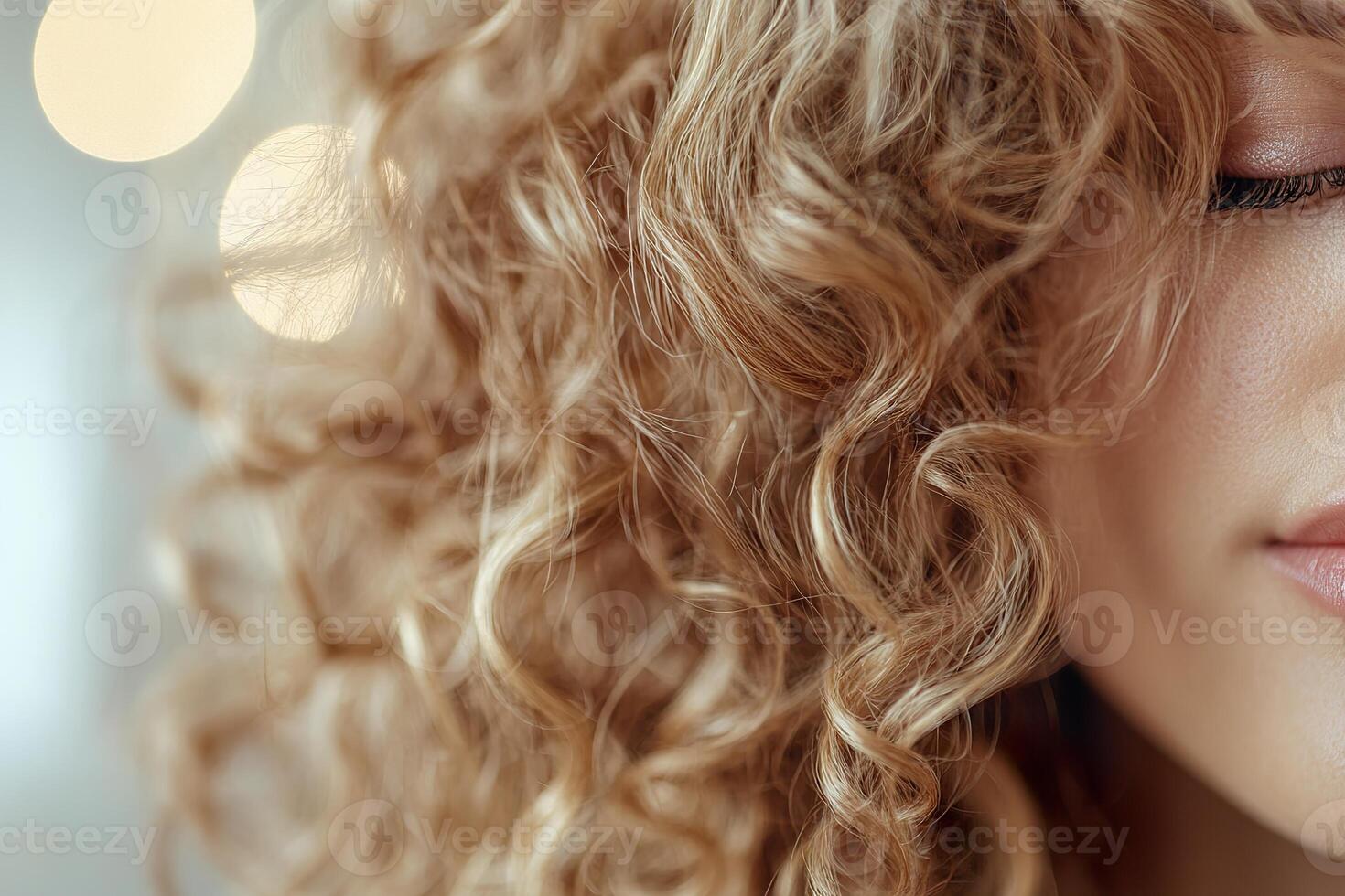 Hydrating defined natural curls with a nourishing mist while surrounded by a warm, blurred background creates a radiant beauty aesthetic full of life photo