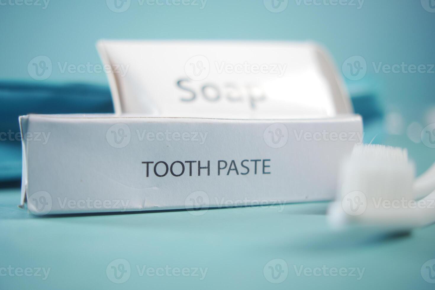 Toothpaste and toothbrush are arranged for a morning hygiene routine photo
