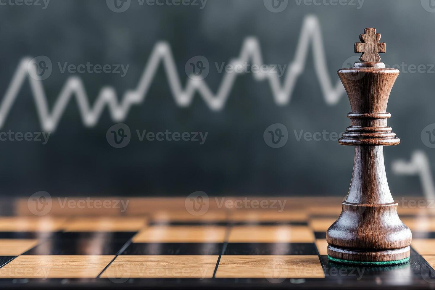 Planning with development strategic forecasting concept. A chess king piece on a board with a rising graph background, symbolizing strategy and success. photo