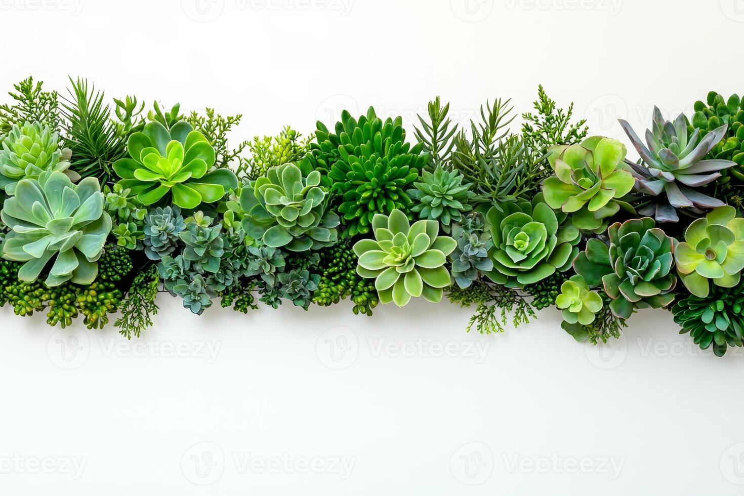 A vibrant arrangement of various succulent plants, showcasing lush greens and unique textures against a light background. photo