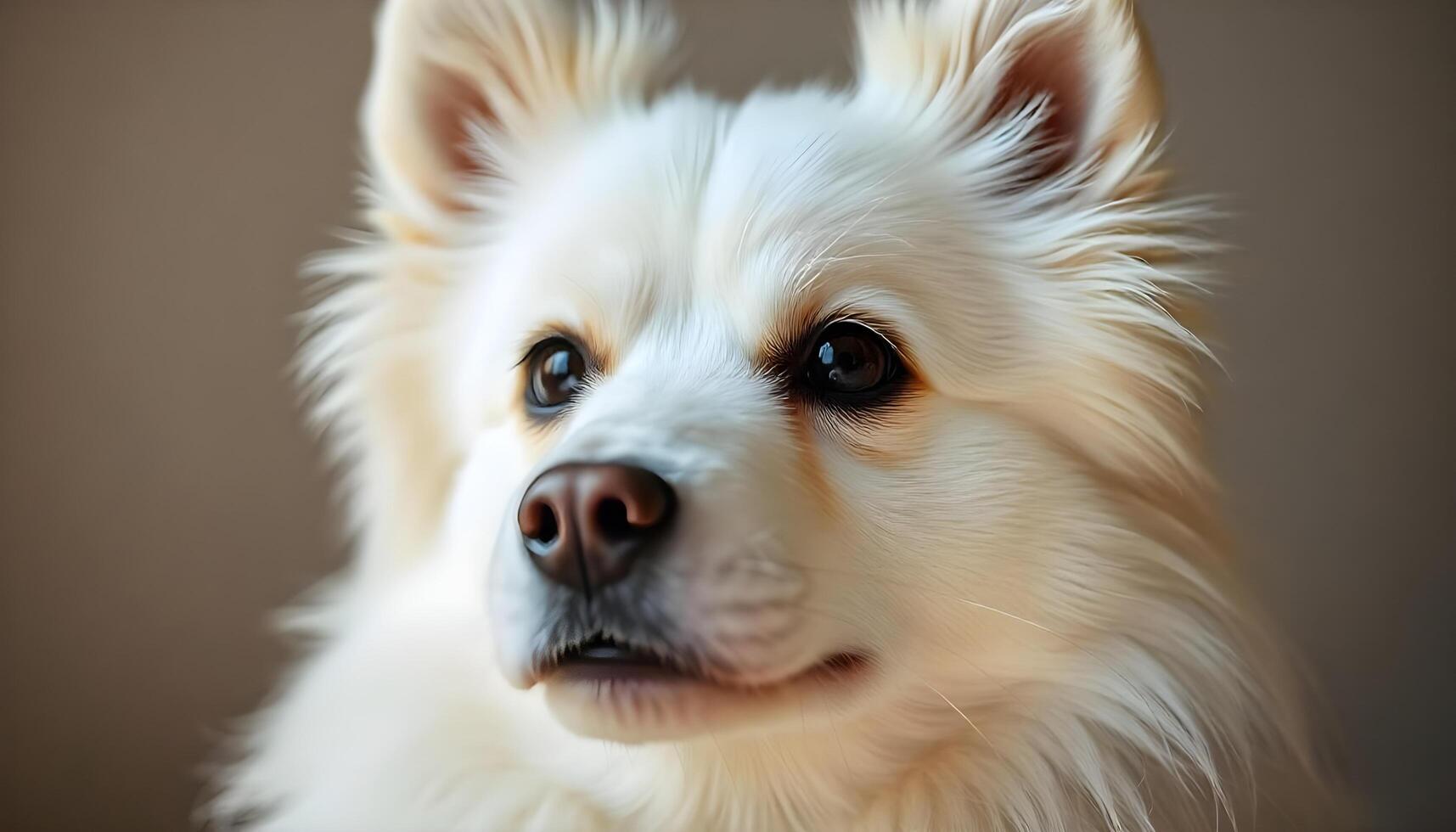 American Eskimo Dog with fluffy white coat and focused gaze in soft natural light photo