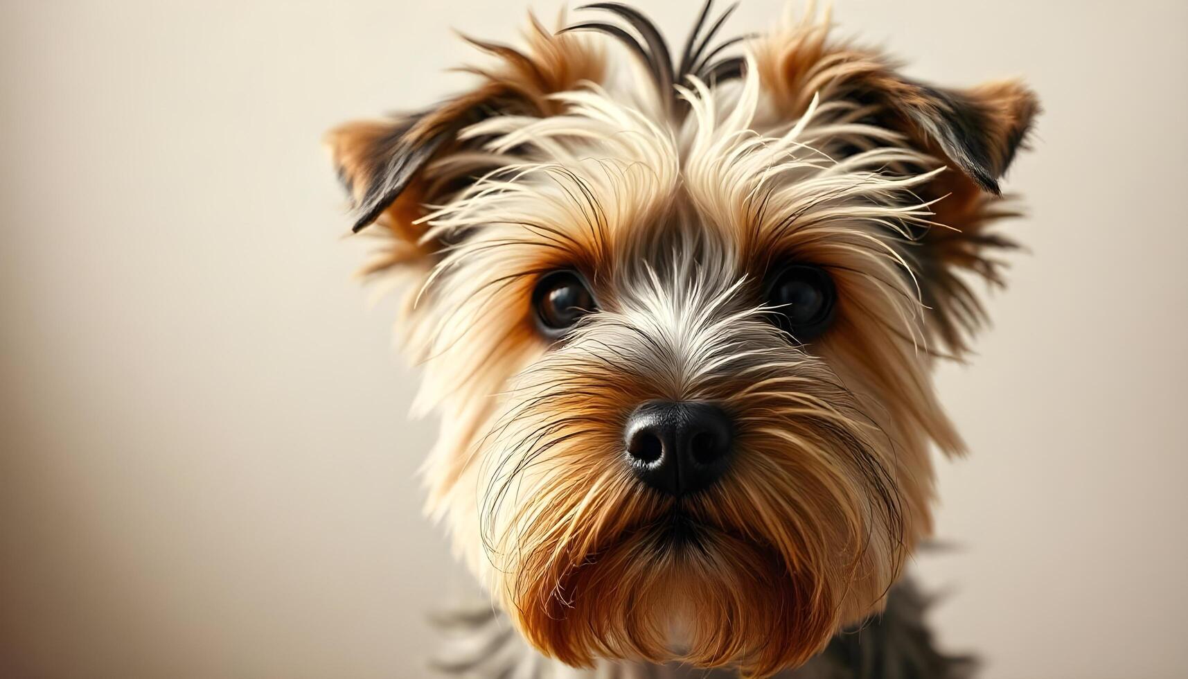 Close up of a Dandie Dinmont Terrier, highlighting its expressive eyes and textured fur photo
