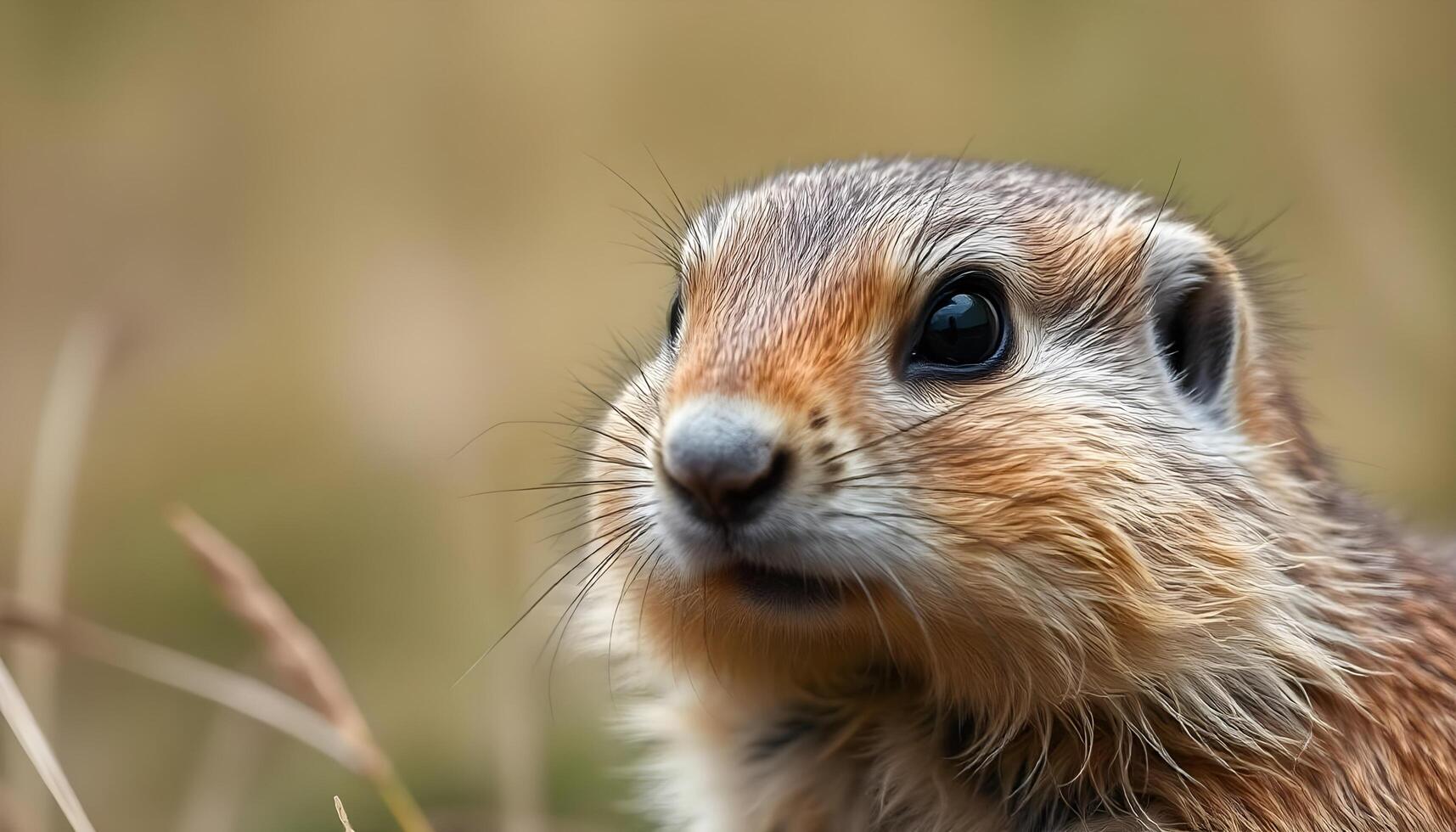 Male Prairie Dog with Clear Eyes and Detailed Fur Against Grassland photo