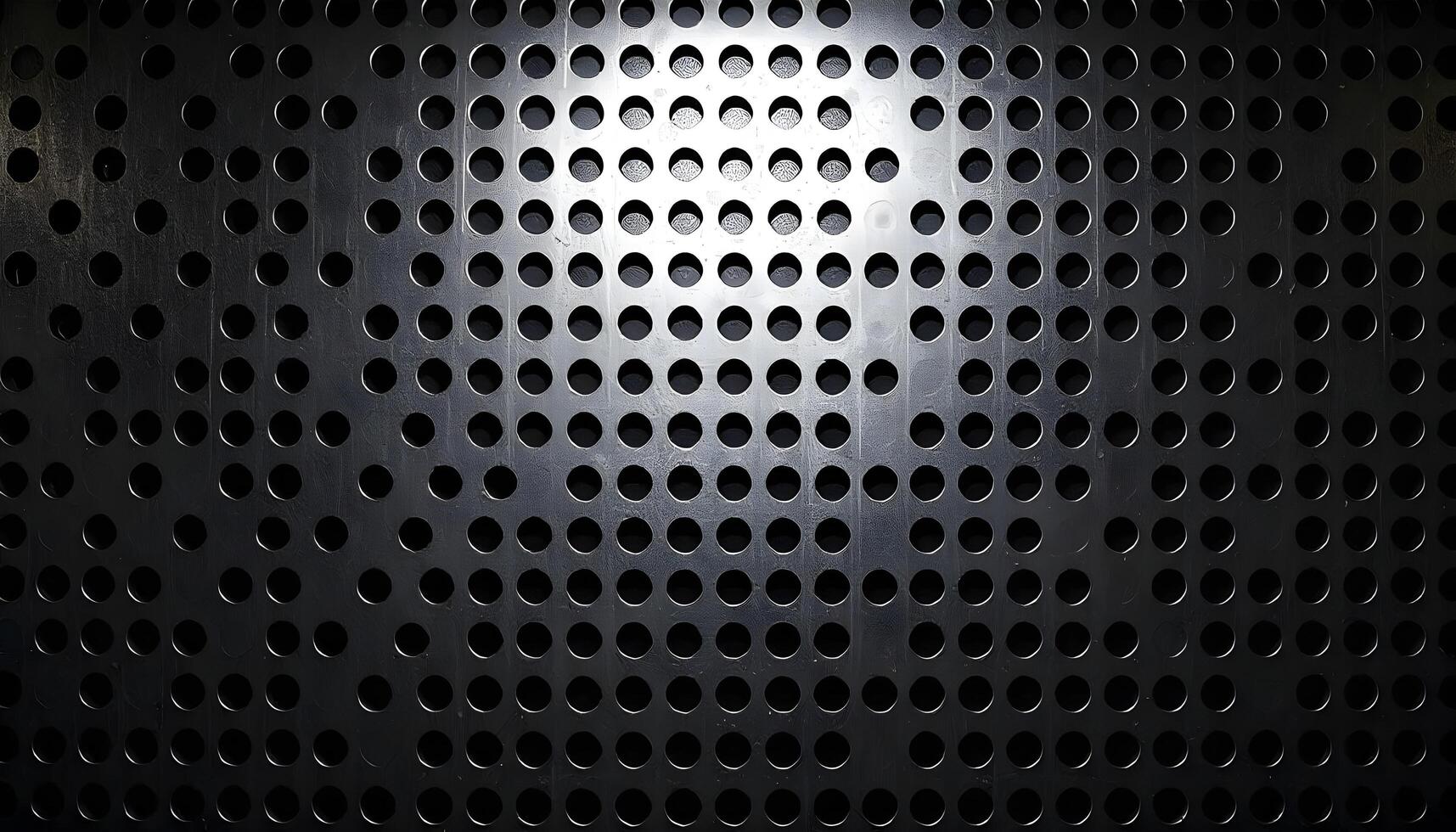 Perforated metal texture with triangular holes, dark steel finish, enhanced by bright lighting photo