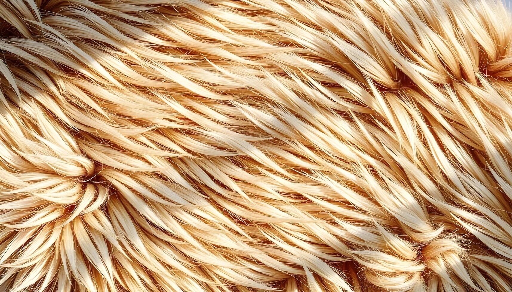 Close up of golden blonde hair, natural highlights, soft waves, feathery texture photo