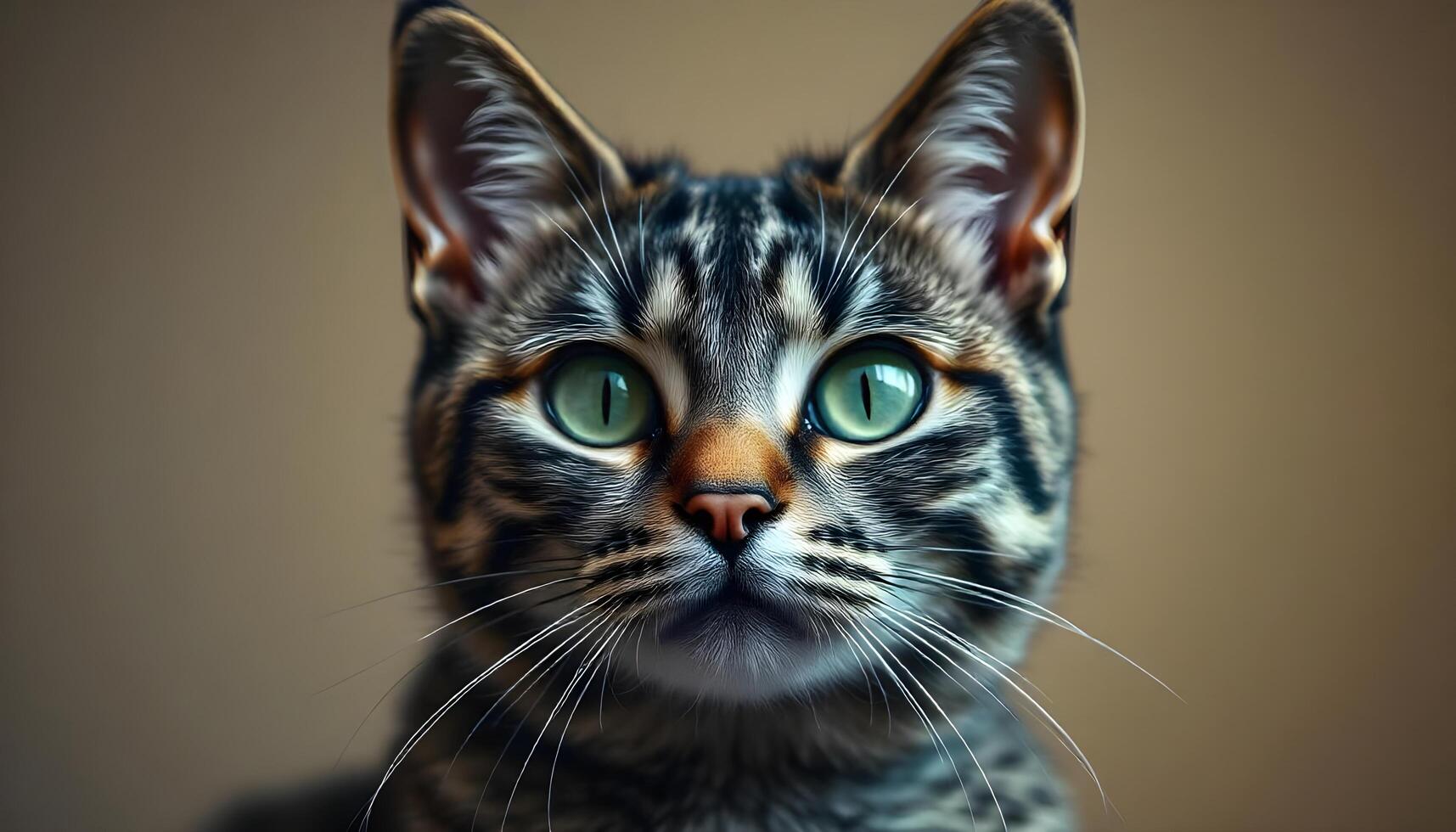 Serene Portrait of a European Shorthair with Focused Expression and Green Eyes photo