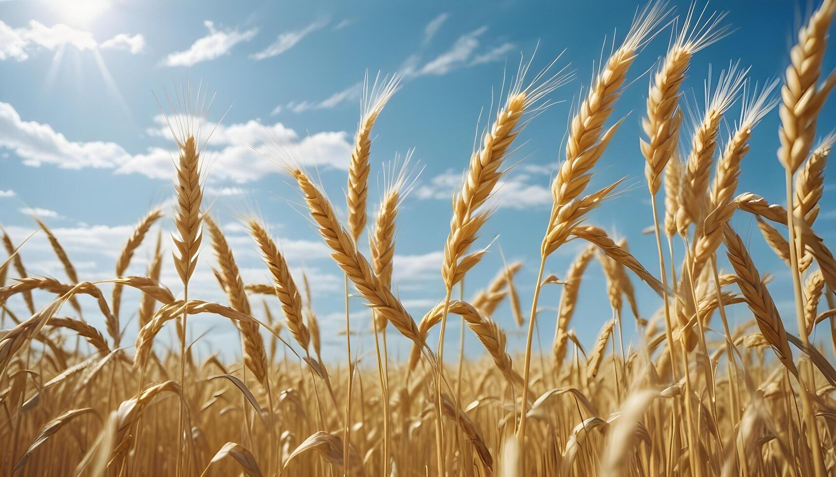 Vast wheat field shimmering in the sunlight beneath a clear blue sky photo
