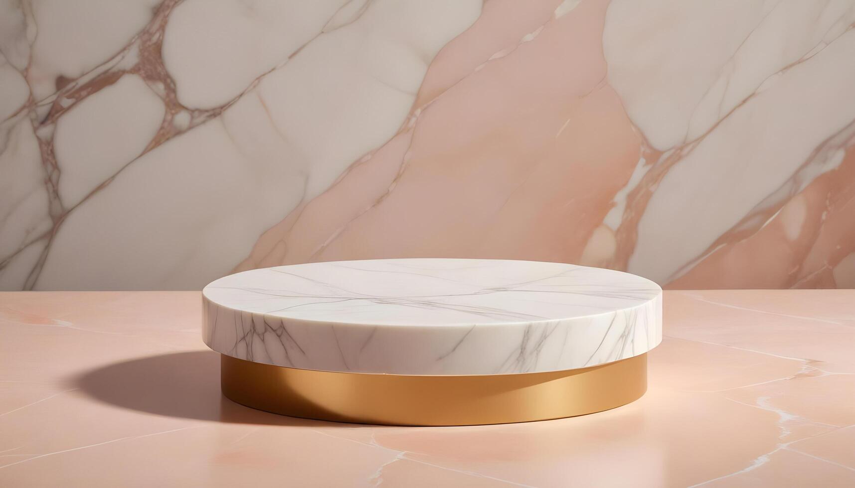 Minimalist round display podium with a refined marble backdrop photo
