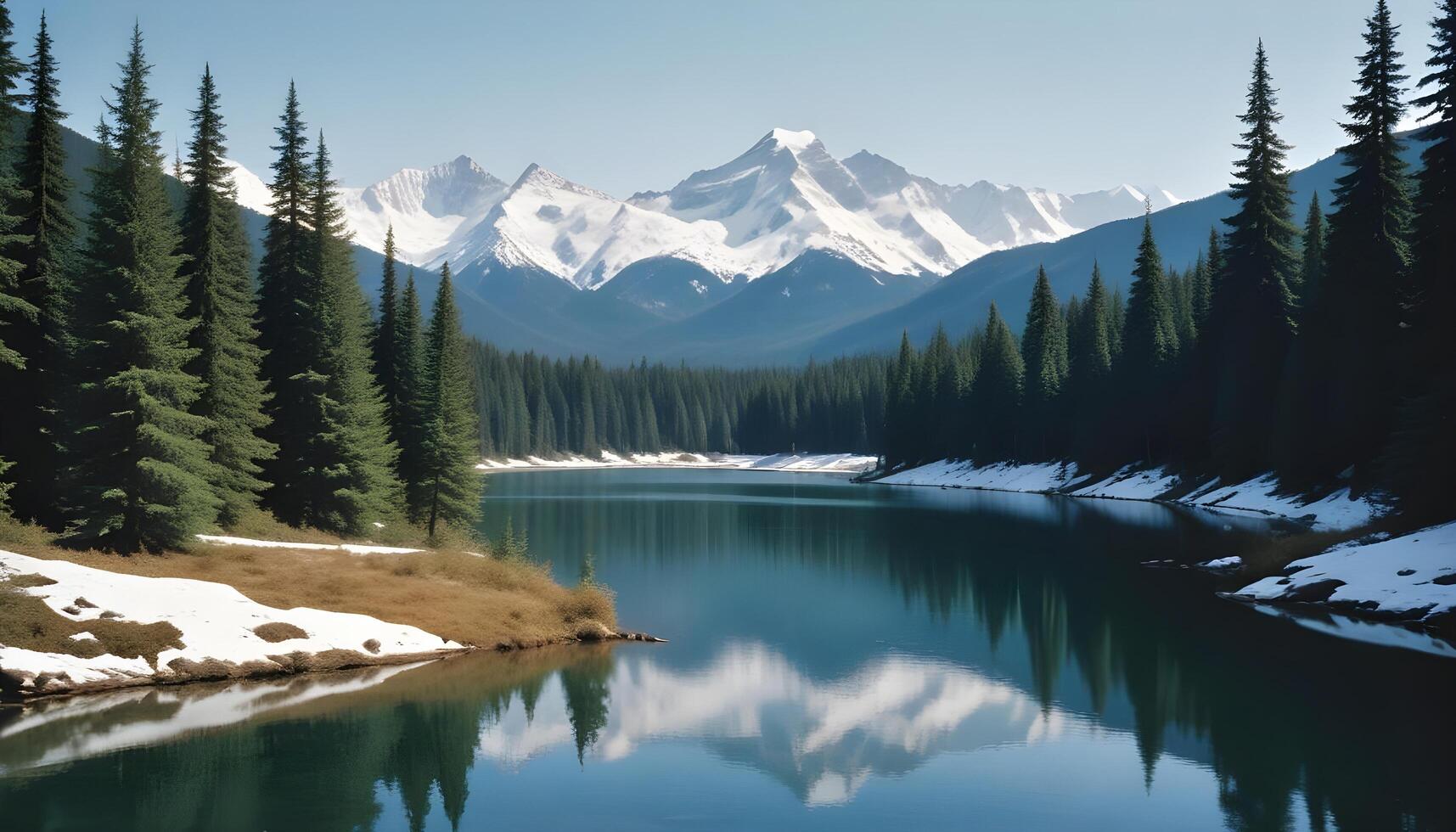 Breathtaking View of Snow Covered Mountains and a Crystal Clear Lake photo