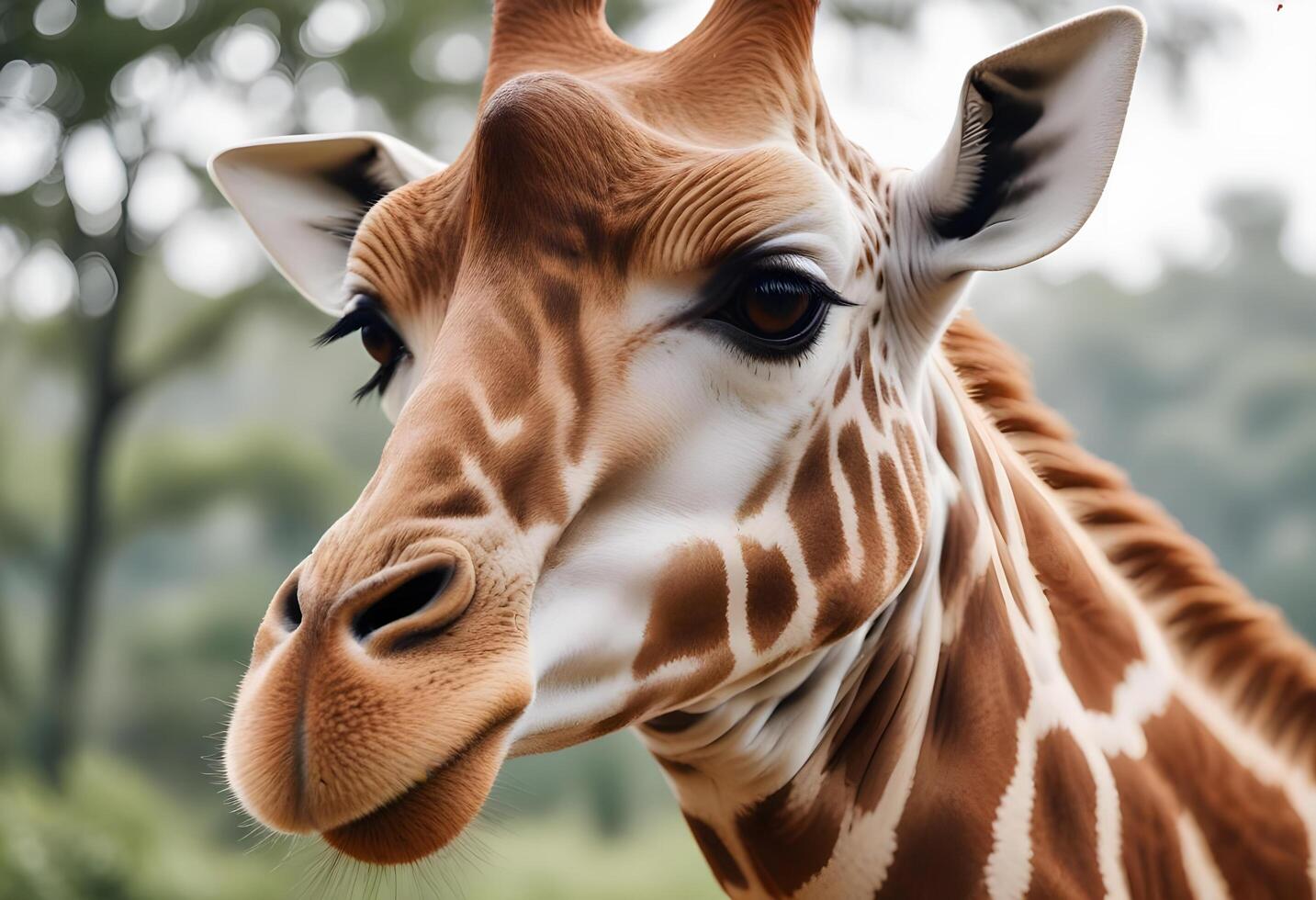 Close up portrait of a female giraffe with long eyelashes and unique coat patterns photo