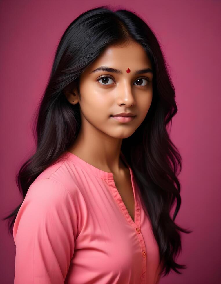 Studio shot of an Indian girl with radiant features and soft lighting photo