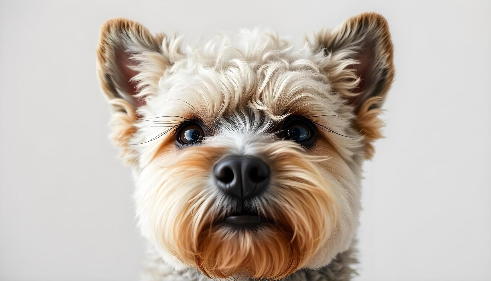 Pumi dog with detailed whiskers and textured coat in serene natural lighting photo