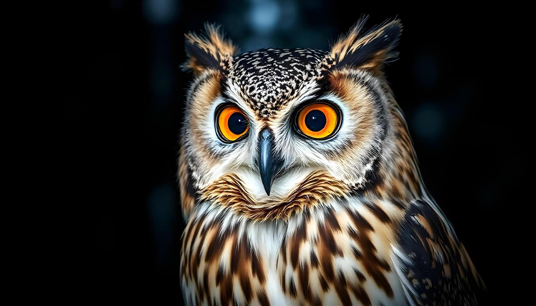 Mysterious owl with expressive eyes in a dark forest photo