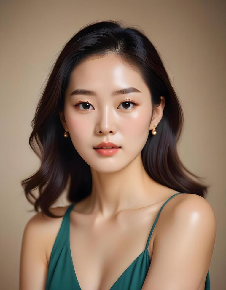 Charming portrait of a Korean girl with delicate features and glowing skin photo