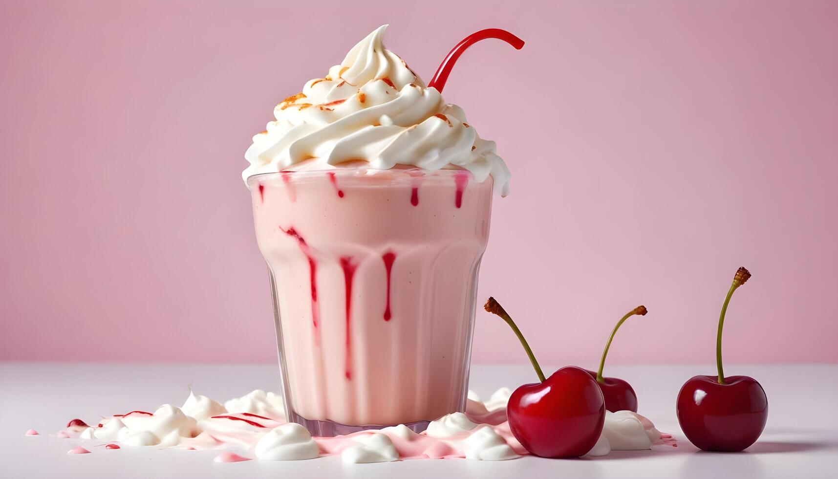 Smooth and creamy milkshake topped with whipped cream and a cherry photo