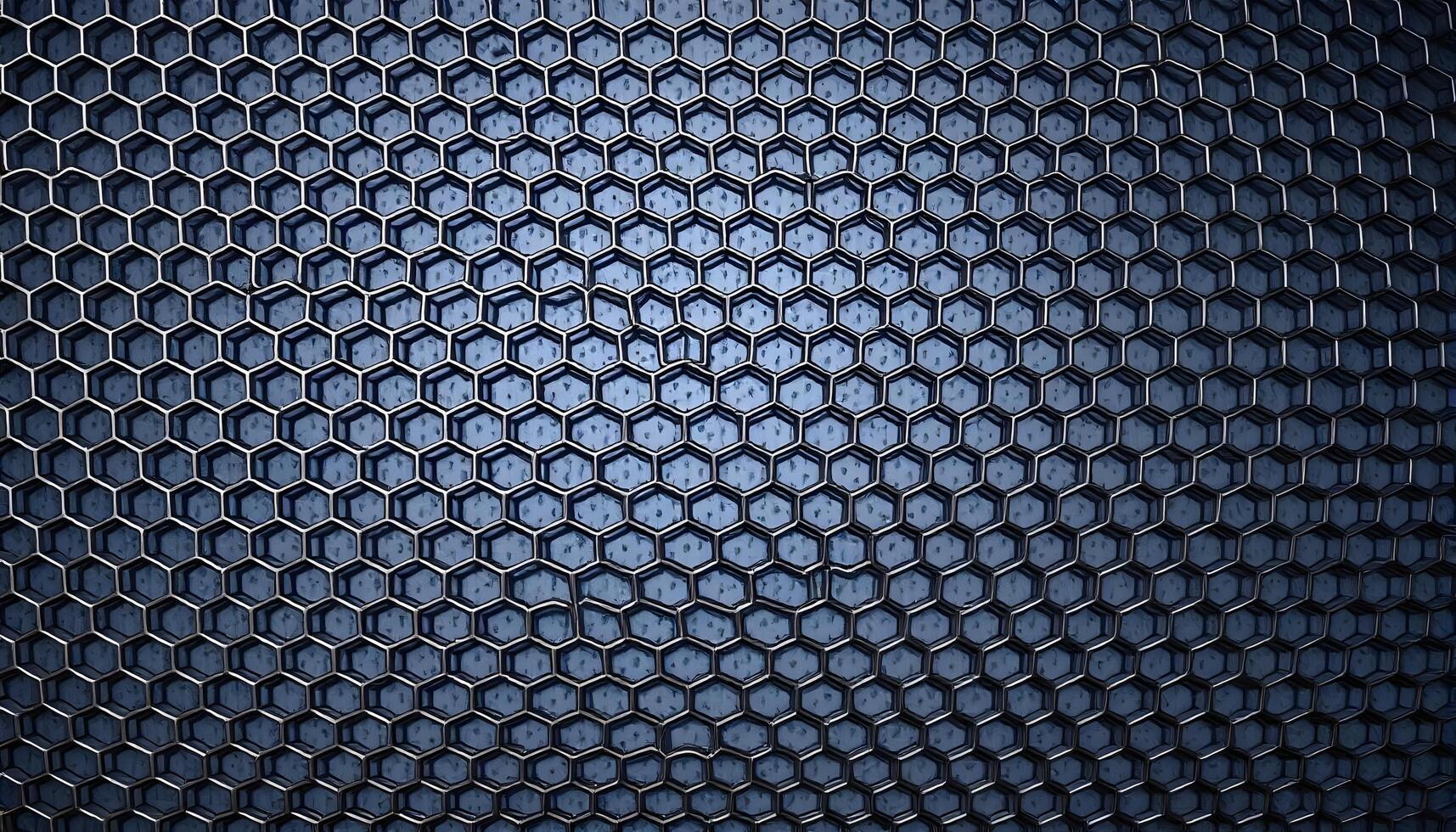 Hexagonal patterned metal mesh with a silver gray gradient photo
